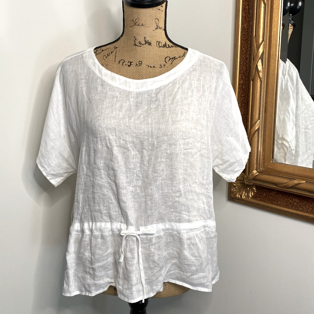 New Cloth & Stone Linen Top White Size Small Short Sleeve Relaxed Fit Women